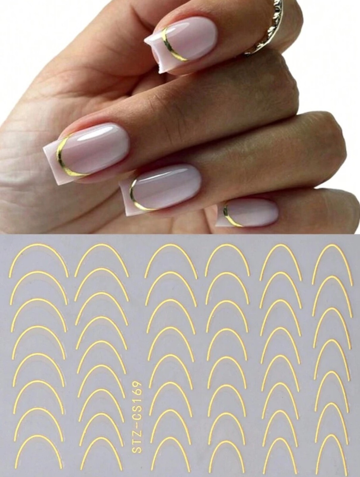 Minimalist French Line Nail Art Stickers Decals Rose Gold White Black CS169