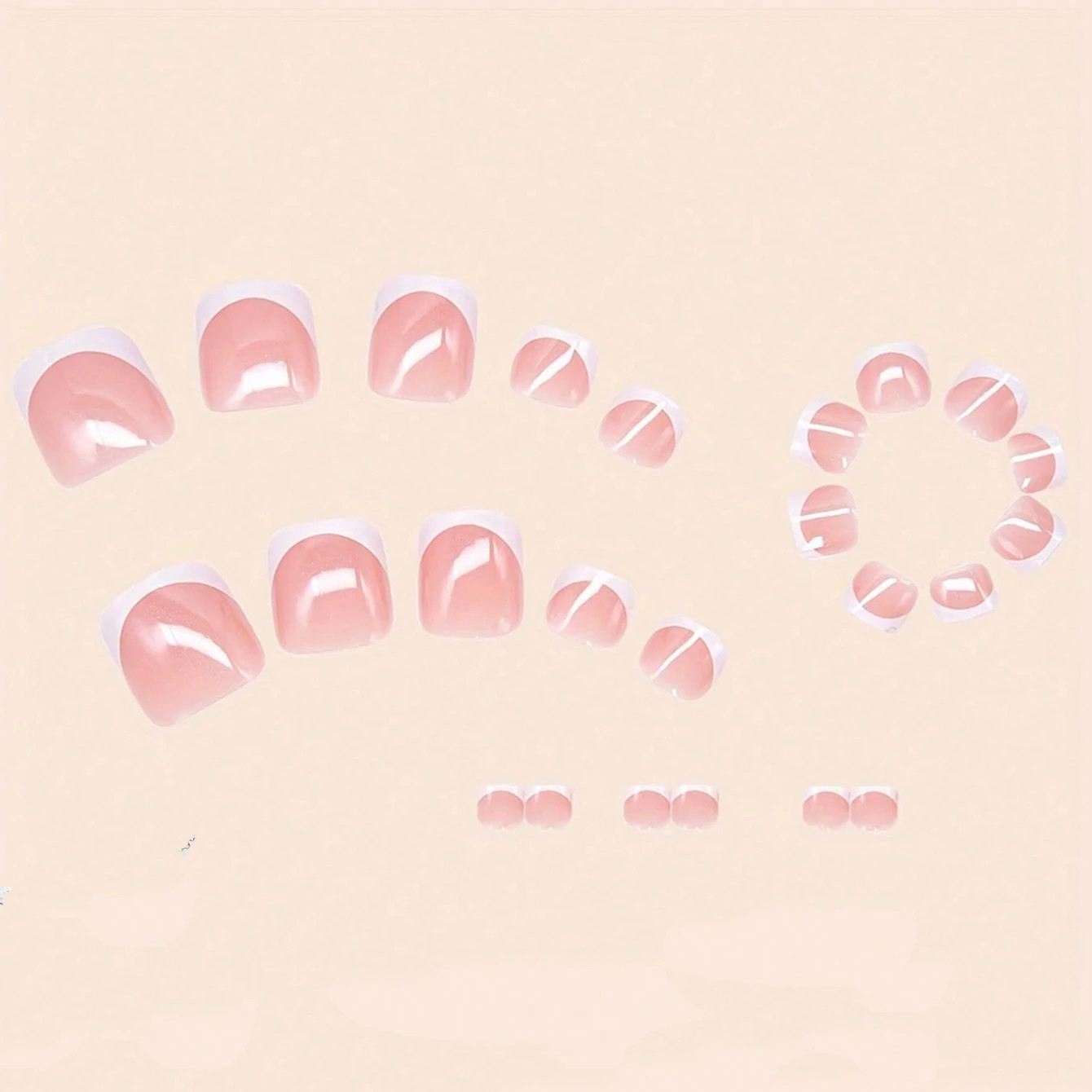 48pcs French Black Border Glossy Full Cover Fake Toenails Press On Nails for