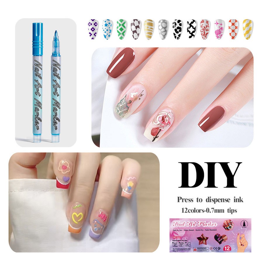 12 Colors Nail Art Pens Set, 2026 New DIY Nail Art Markers Drawing Painting Line