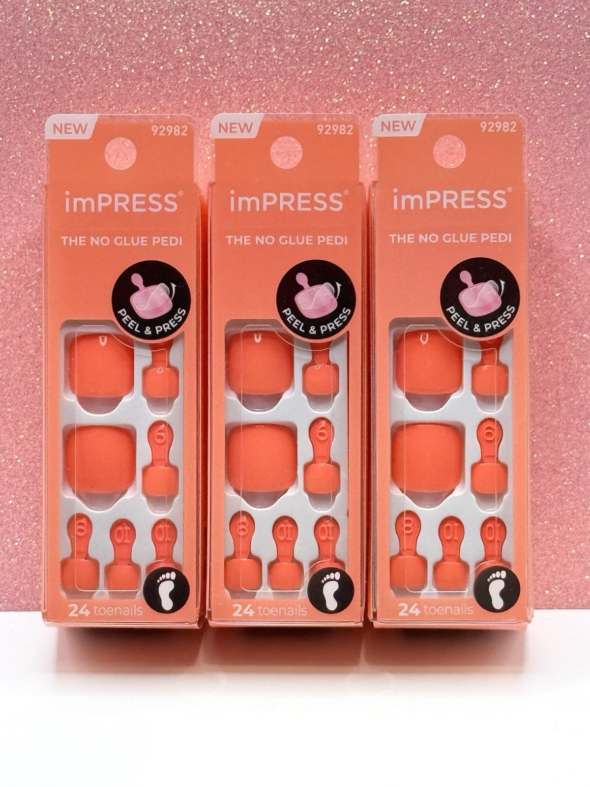 Kiss ImPRESS Press-On Pedicure Toenails Orange 504 Sweet As Honey Lot Of 3