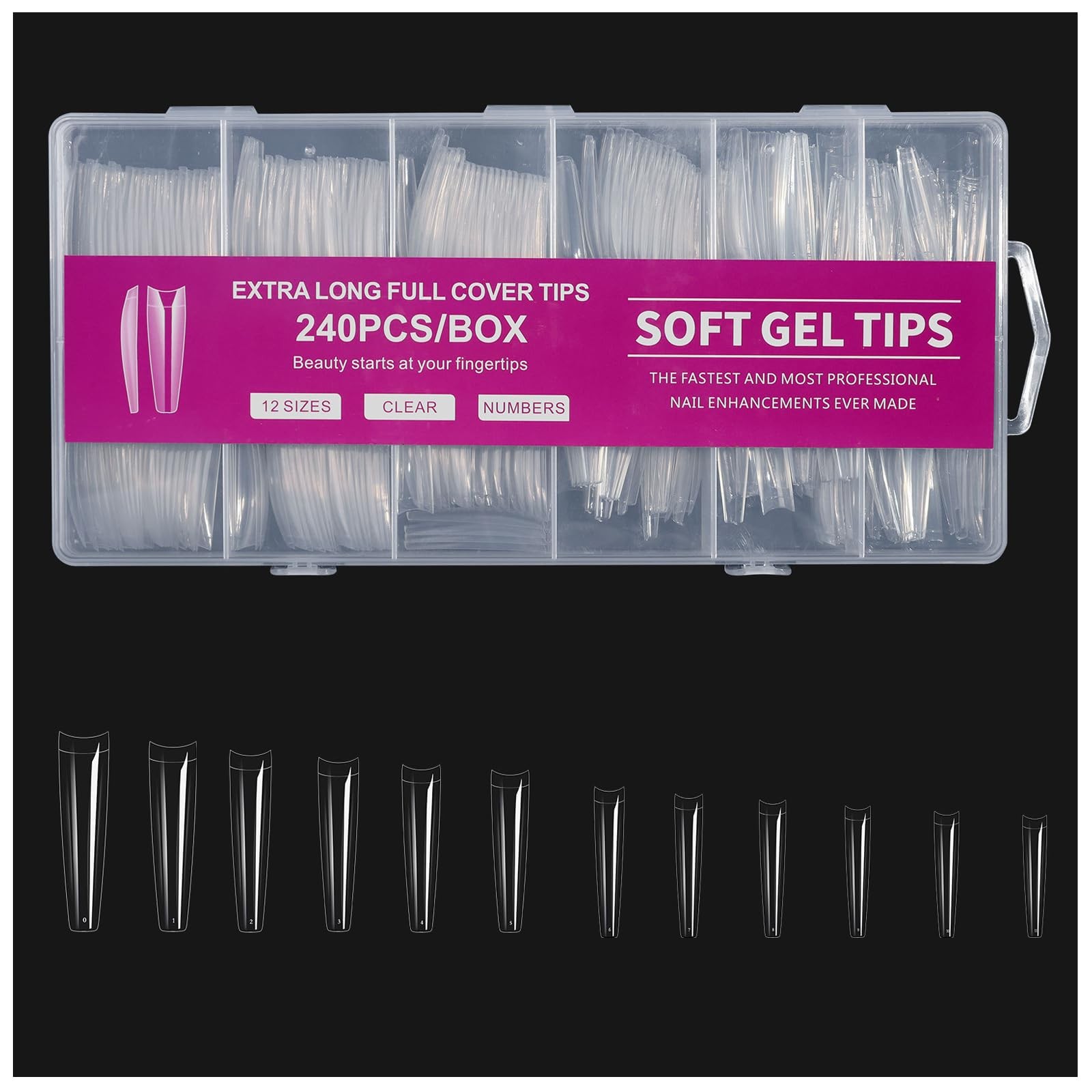 ANIS·KEBBR Clear Extra Long Acrylic False Nail Tips 12 Sizes For Salon DIY Ma…