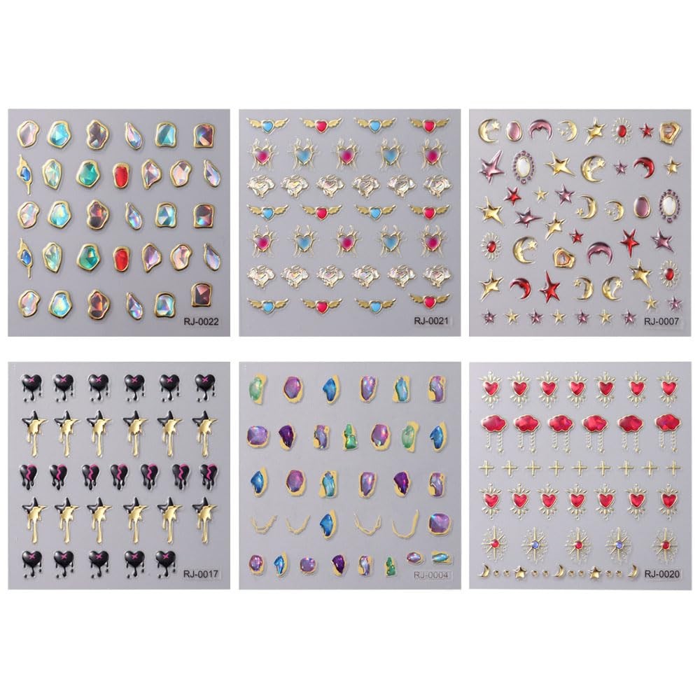 6Sheets 5D Embossed Stickers, Crystal Soft Glue Irregular Gems, Geometric Fra…
