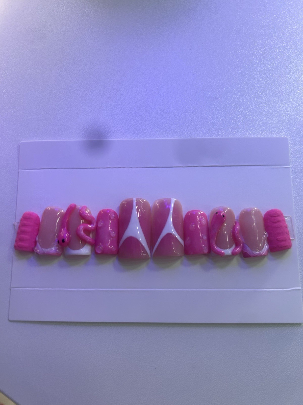 Handmade Pink Creative Press On Nails Medium Length with Glue