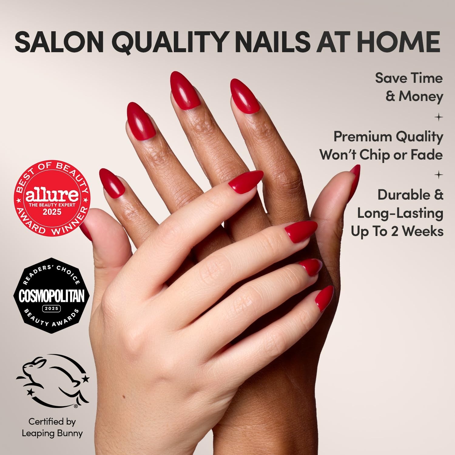 All-In-One Short Almond Red Press On Nails Kit – 30 Pc, Glue Included, Reusable