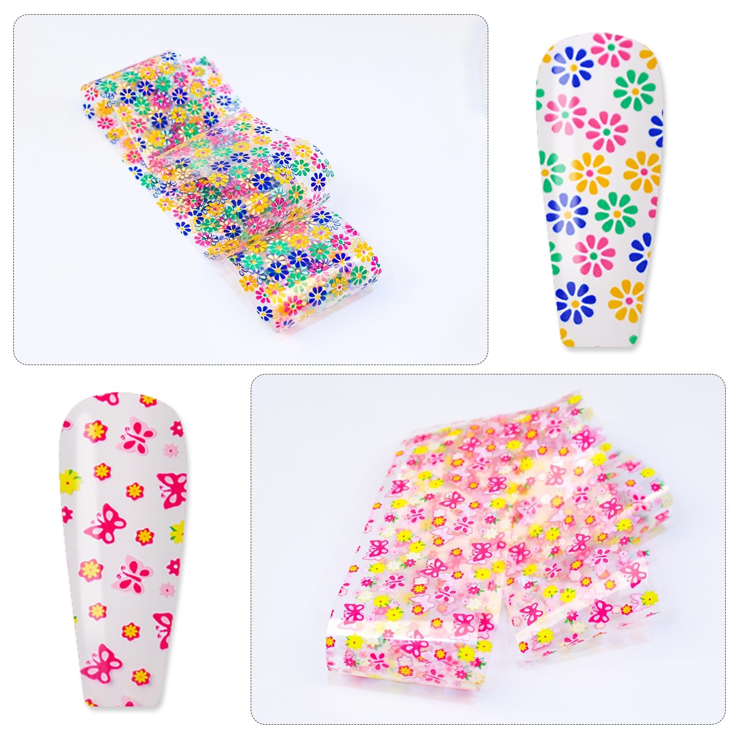 DANNEASY 10 Roll Flower Nail Foil Transfer Holographic Foils Paper Sheets Dai…