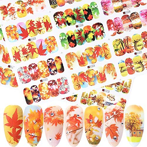 12 Sheets Fall Nail Art Decals Nail Stickers Thanksgiving Nail Art Maple Leaf