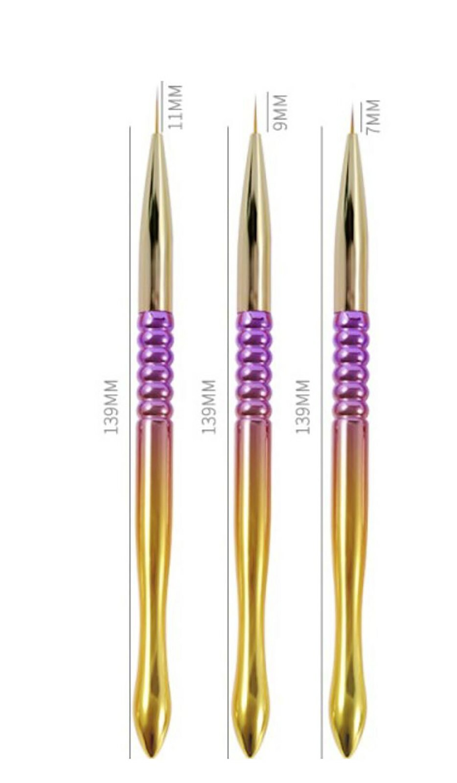 3pcs/set Liner Gel Brush Nail Art Tools Metal Handle – Set/Kit