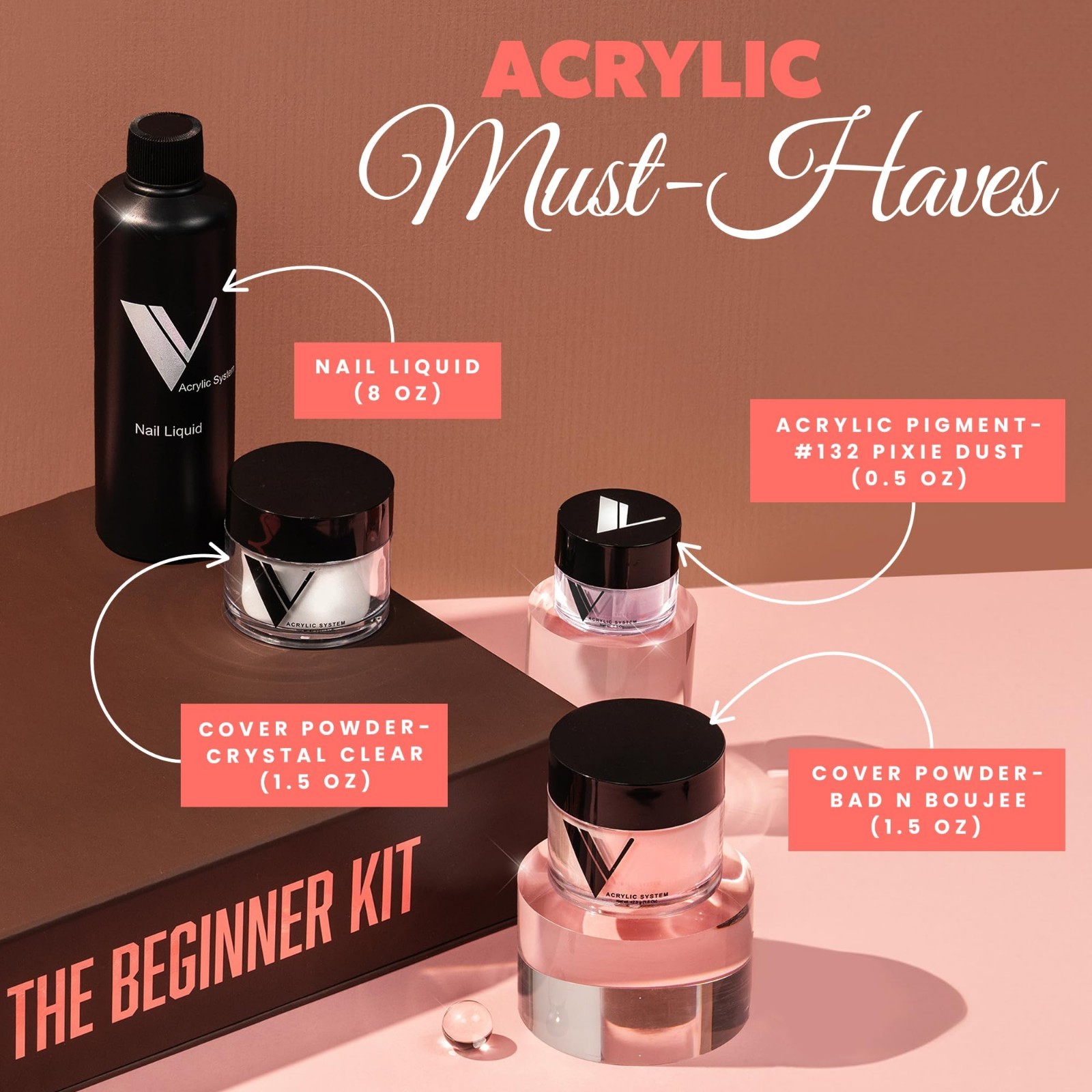 Acrylic Nail Kit for Beginners – Gel Top Coat, Monomer Liquid, Dip Powder, Prime
