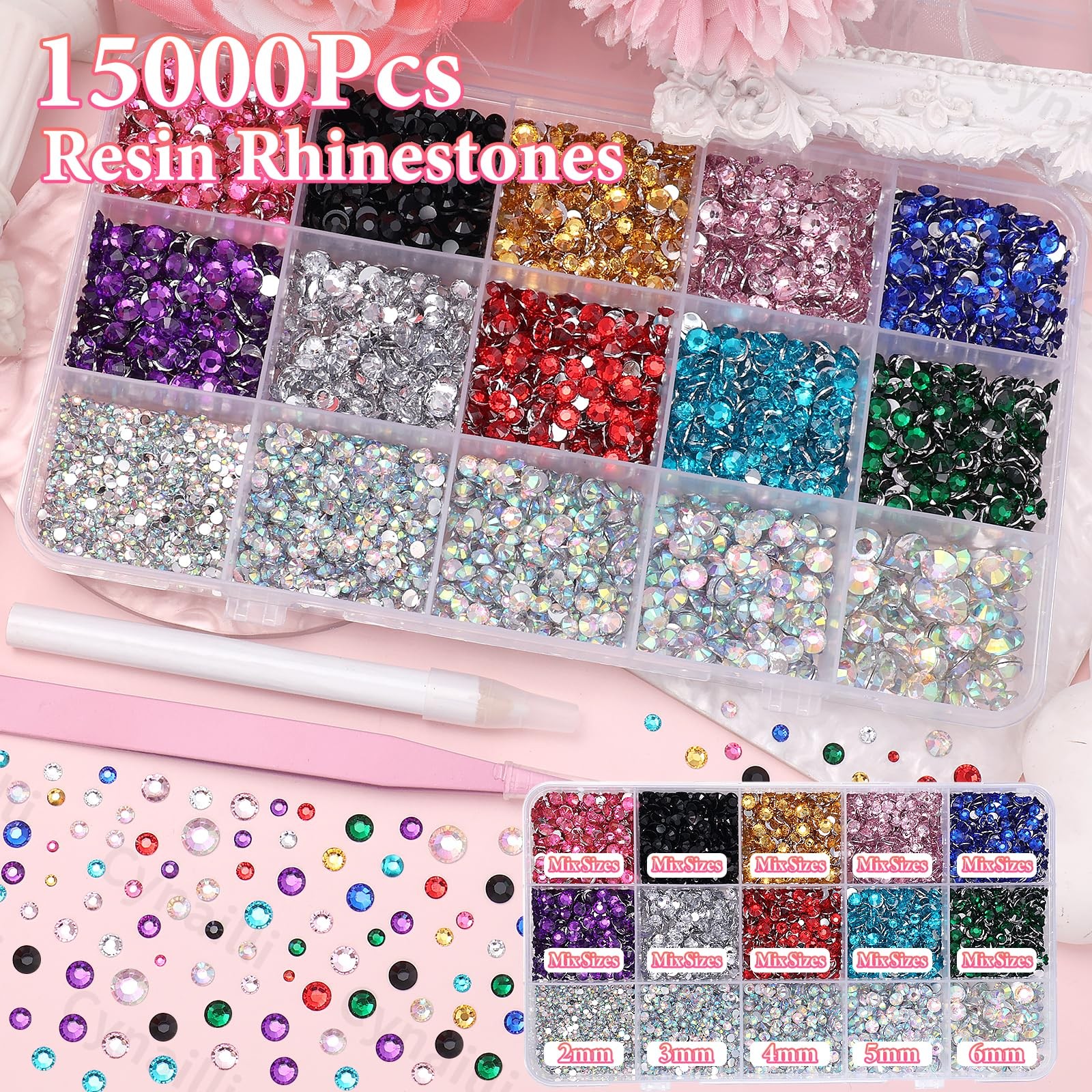 15000 Pcs Resin Rhinestones for Crafts, Colorful Jelly Resin Rhinestones for …