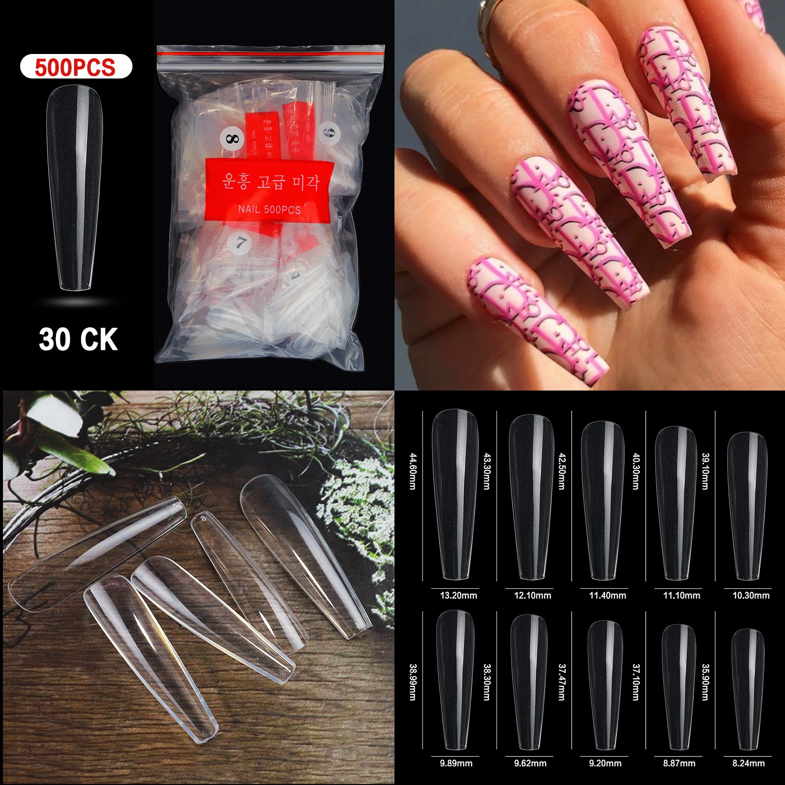 Curve Fake Nails Clear Natural Acrylic Artificial Nail Art Tips 500pcs