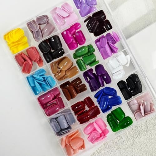 576Pcs Square Press on Nails Glossy Fake Nails Short False Nails Pure style01