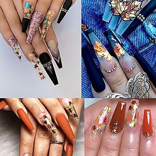 Fall Nail Art Maple Leaf Shape Holographic Glitter Flake Sequins, Red Yellow …