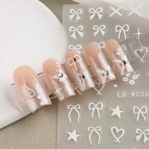 Heart Bow Nail Art Stickers Heart Bows Nail Decals Black White Red Pink Bow