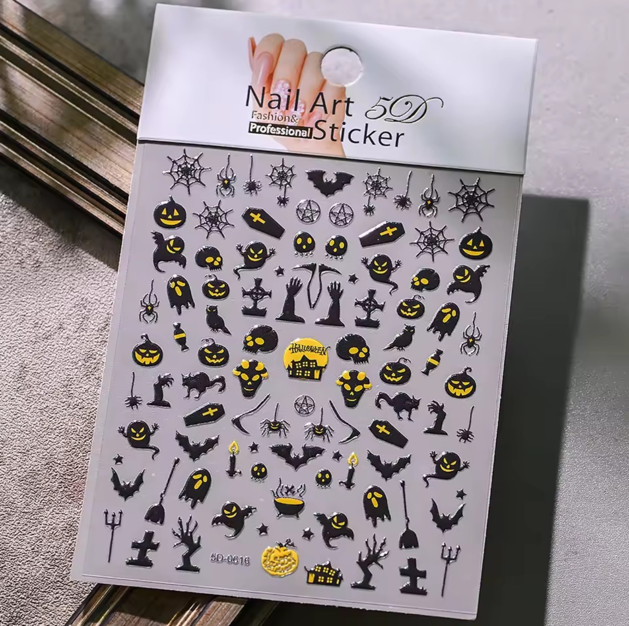 Halloween 5D Nail Art Stickers Spooky Ghosts Bats Spider Design DIY Nails 0616