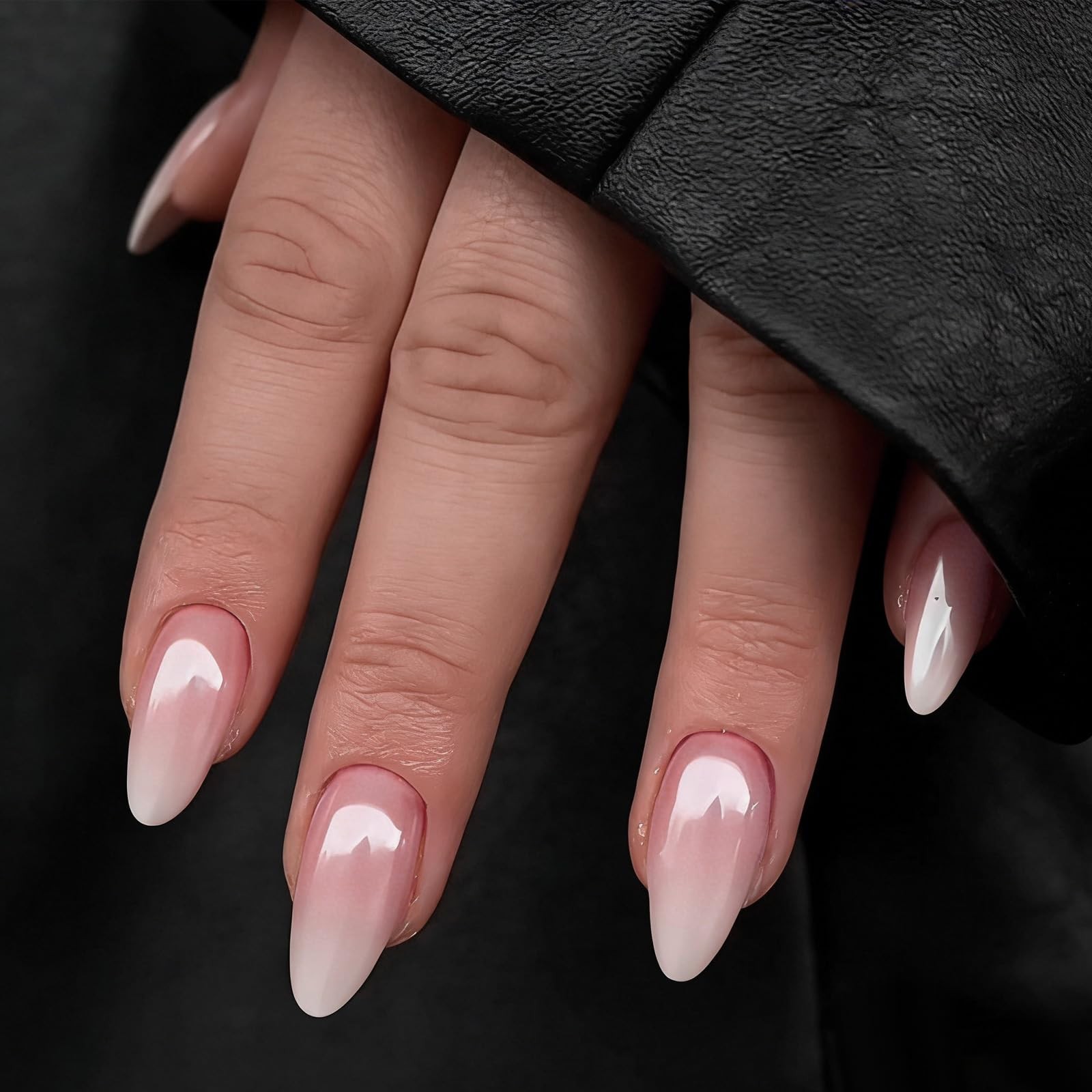 Semi Cured Gel Nail Strips UV Light Needed 20PCS Ombre Nude Gel Nail Stickers…