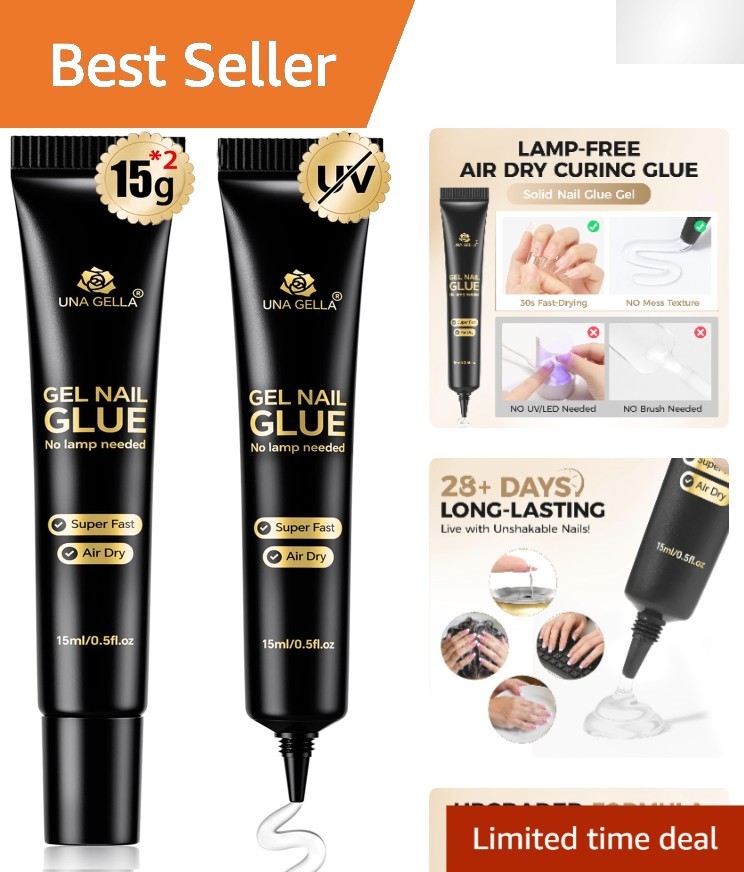 Super Strong Gel Nail Glue 15g*2: DIY Manicure Kit with 28-Day Hold & Precision