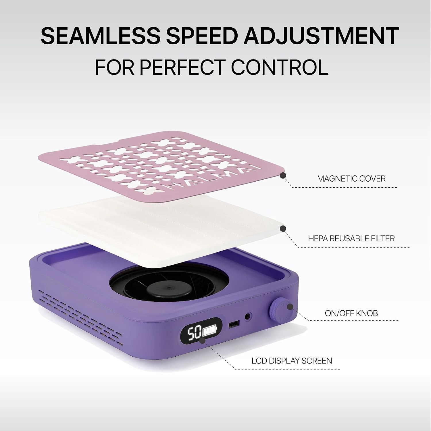 Cordless Rechargeable Nail Dust Collector – 5000 RPM & 800Pa Suction in Mauve…
