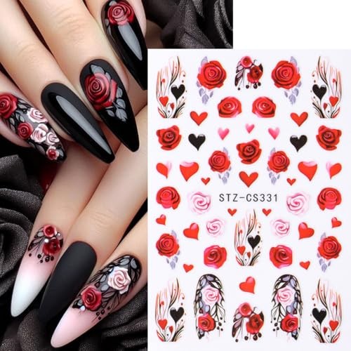 Valentine’s Day Nail Art Stickers Red Heart Nail Decals with Rose style6