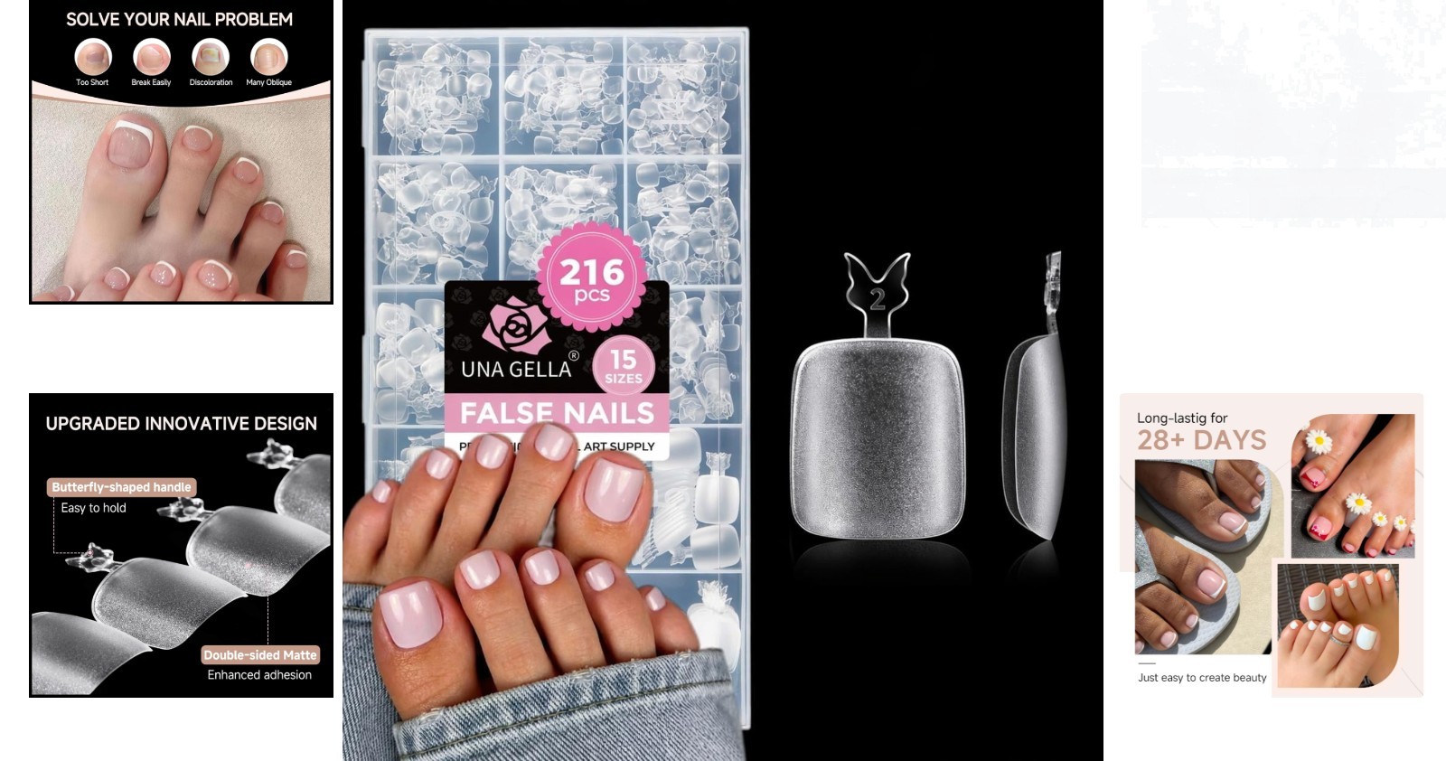 216 Pcs Clear Press On Toe Nail Tips – Ultra Thin Square-Round Gel Tips