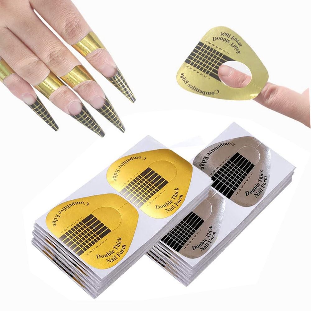 200Pcs Long Nail Forms Extension Set 100 Pcs Gold + 100 Pcs Silver Nail form …