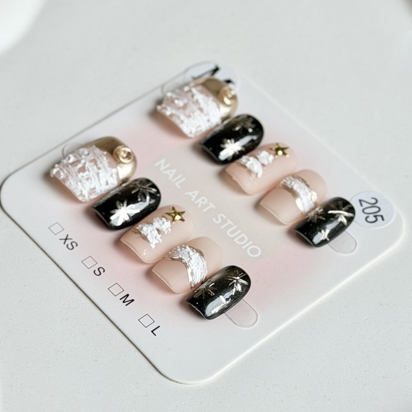 Unique Handmade Press-On Nails Size M | One of a Kind Set, Reusable 205