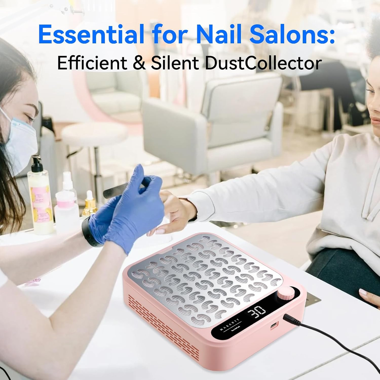 Nail Dust Collector Powerful Suction LED Display Speed Control Pink | Larina Vac