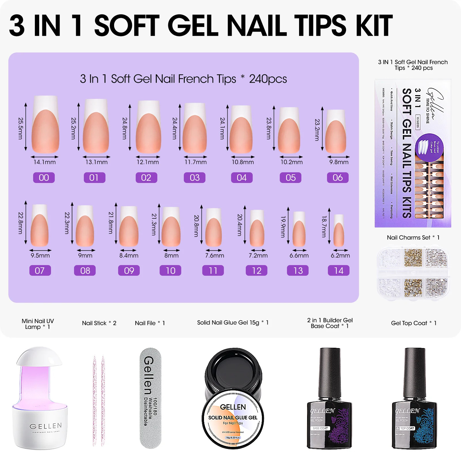 French Tips Gel Nail Kit – 240 Pcs Brown Long Square, Salon Acrylic Fake Nail Ki