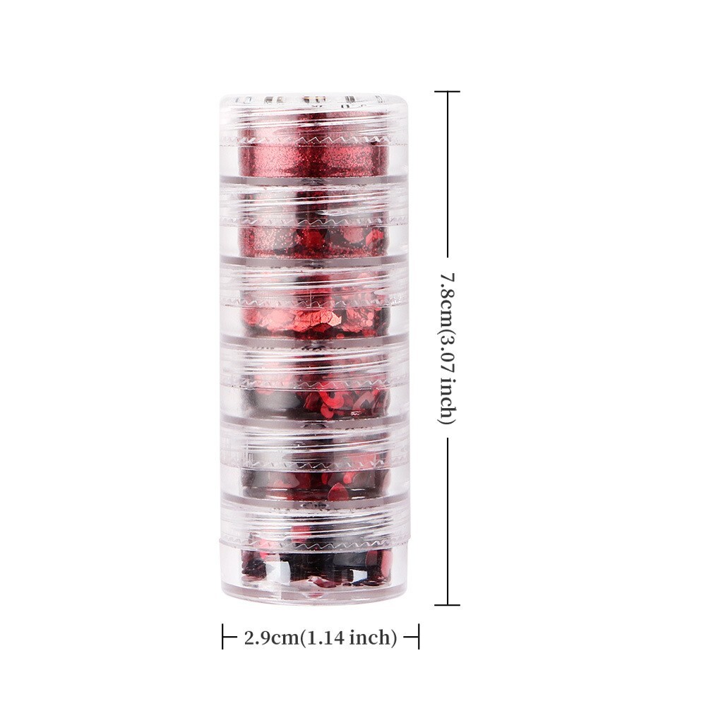 6 Pots Red Nail Art Powder Sequins Set for Valentine’s Day Glitter Flakes DIY De