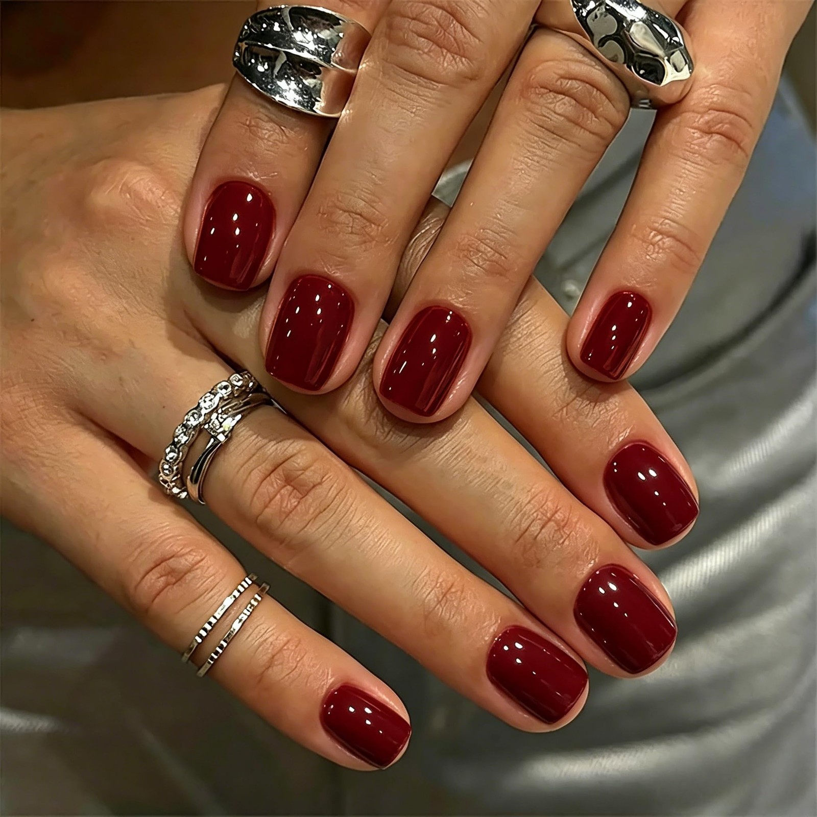 SXVME Short Square Nails Wine Red Press On 30 Pcs