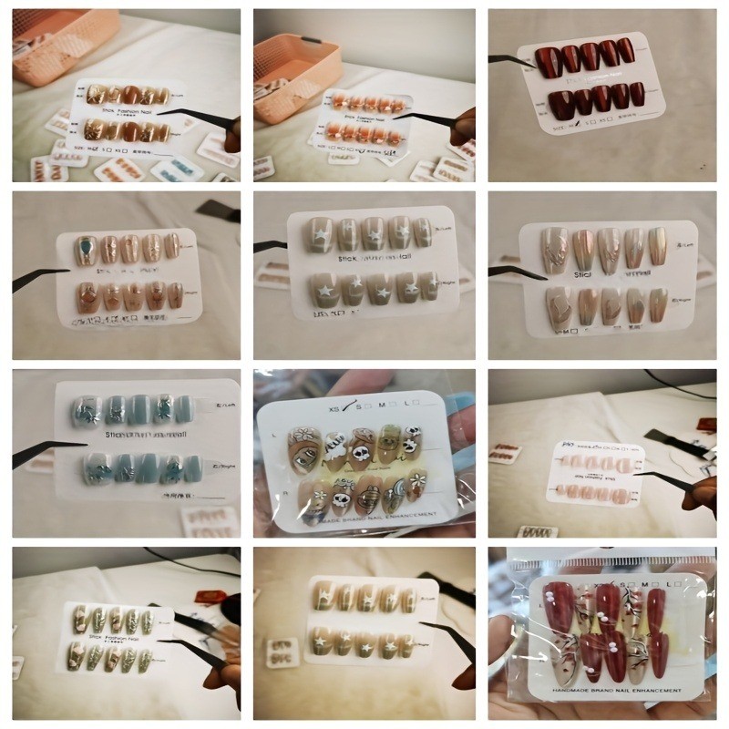 40 Pieces Wholesale Random 4 Pairs of Manual Fake Nail Set, Cute Nail Art