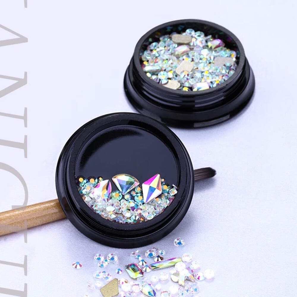 Colorful Diamond Crystals Flatback Glass Rhinestones Gems 3D Nail Art Decor Kit