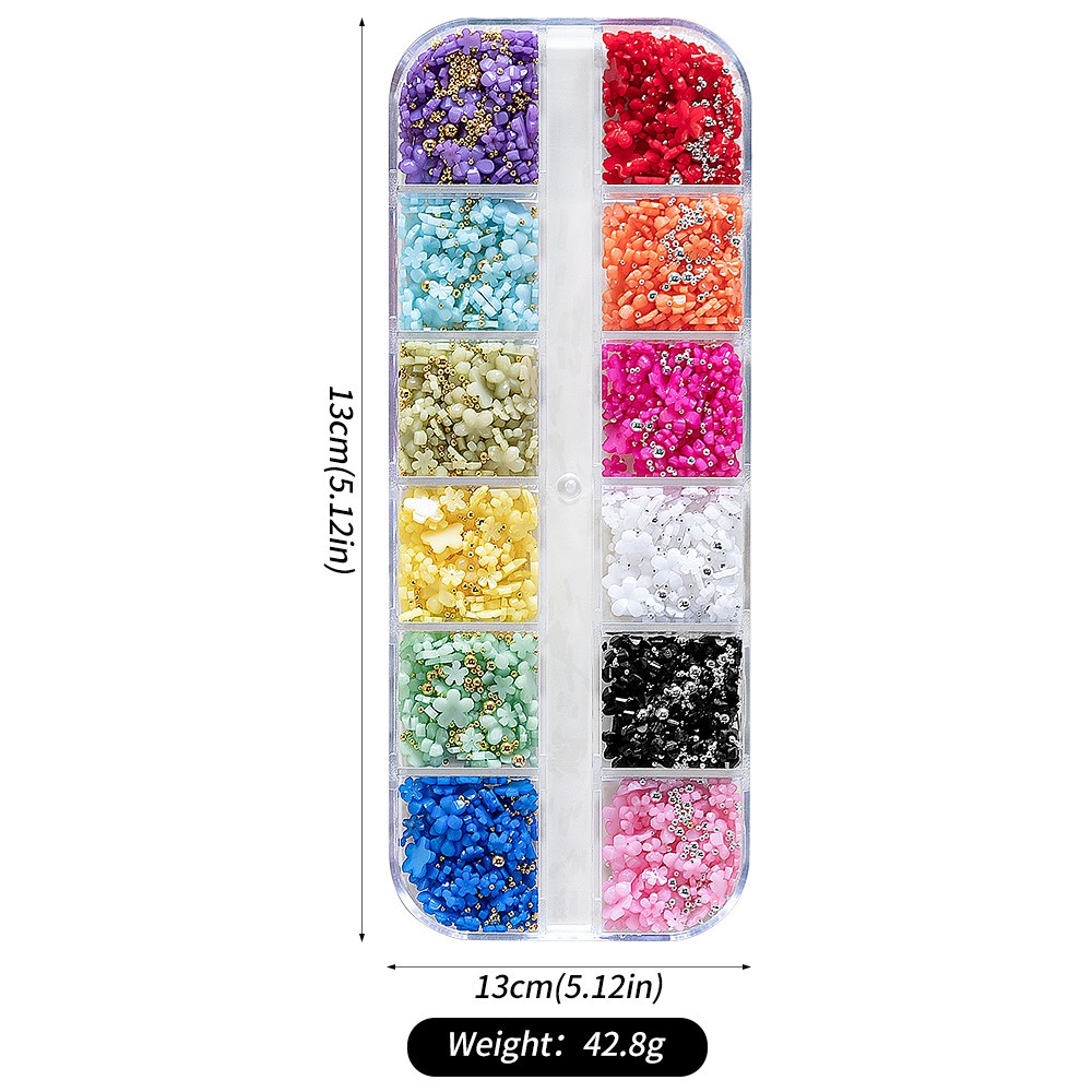 12/15Grids Acrylic Flower Nail Charms Mix Colors Set 3D Flower Nail Art Rhinesto