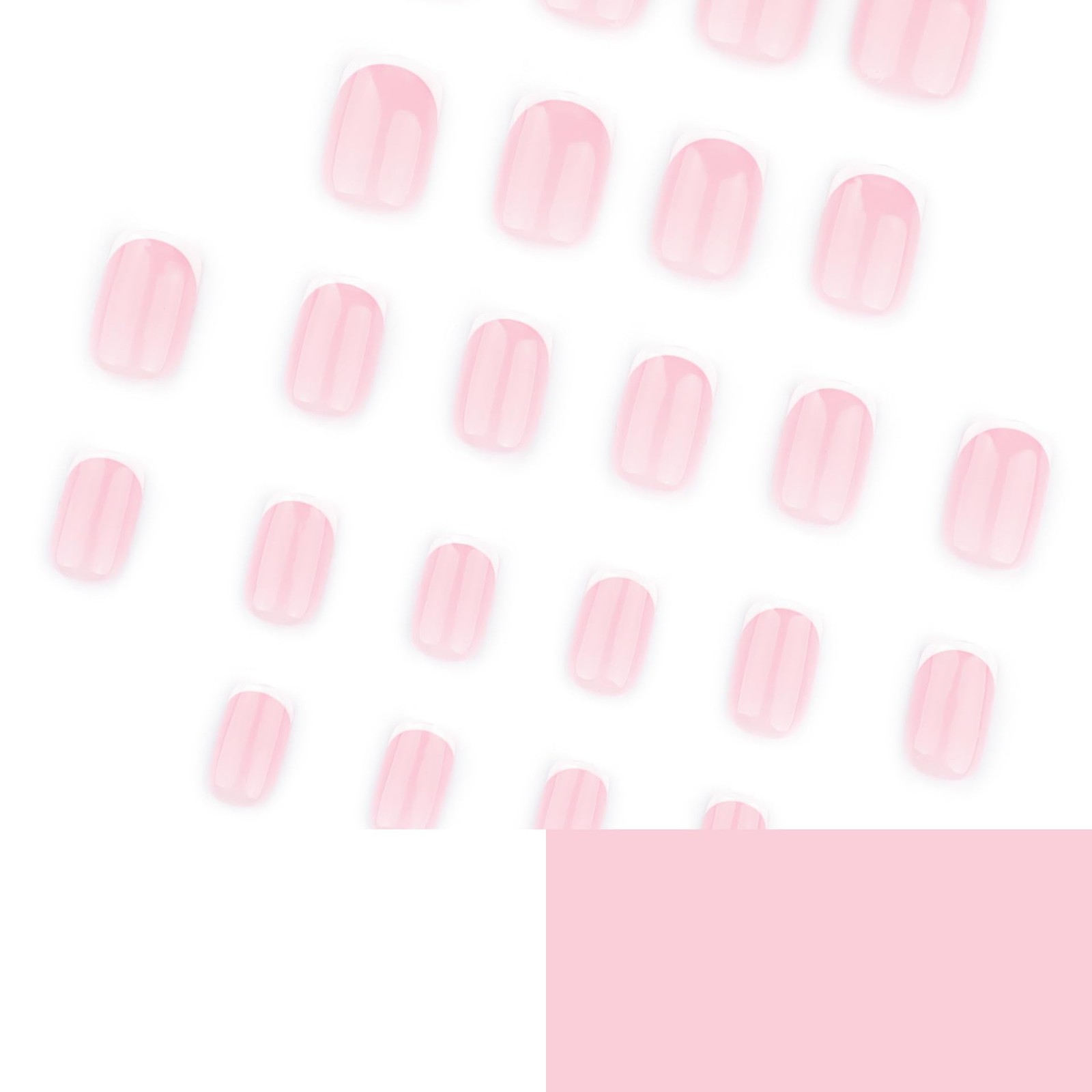 24 Pcs White French Press on Nails Short Square Summer Fake Nails Nude Pink F…