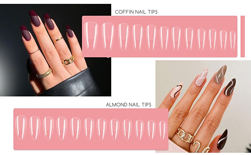 504 pcs Nail Tips GEL Extensions Full Cover ✨SQUARE COFFIN ALMOND🔥 SOFT GEL