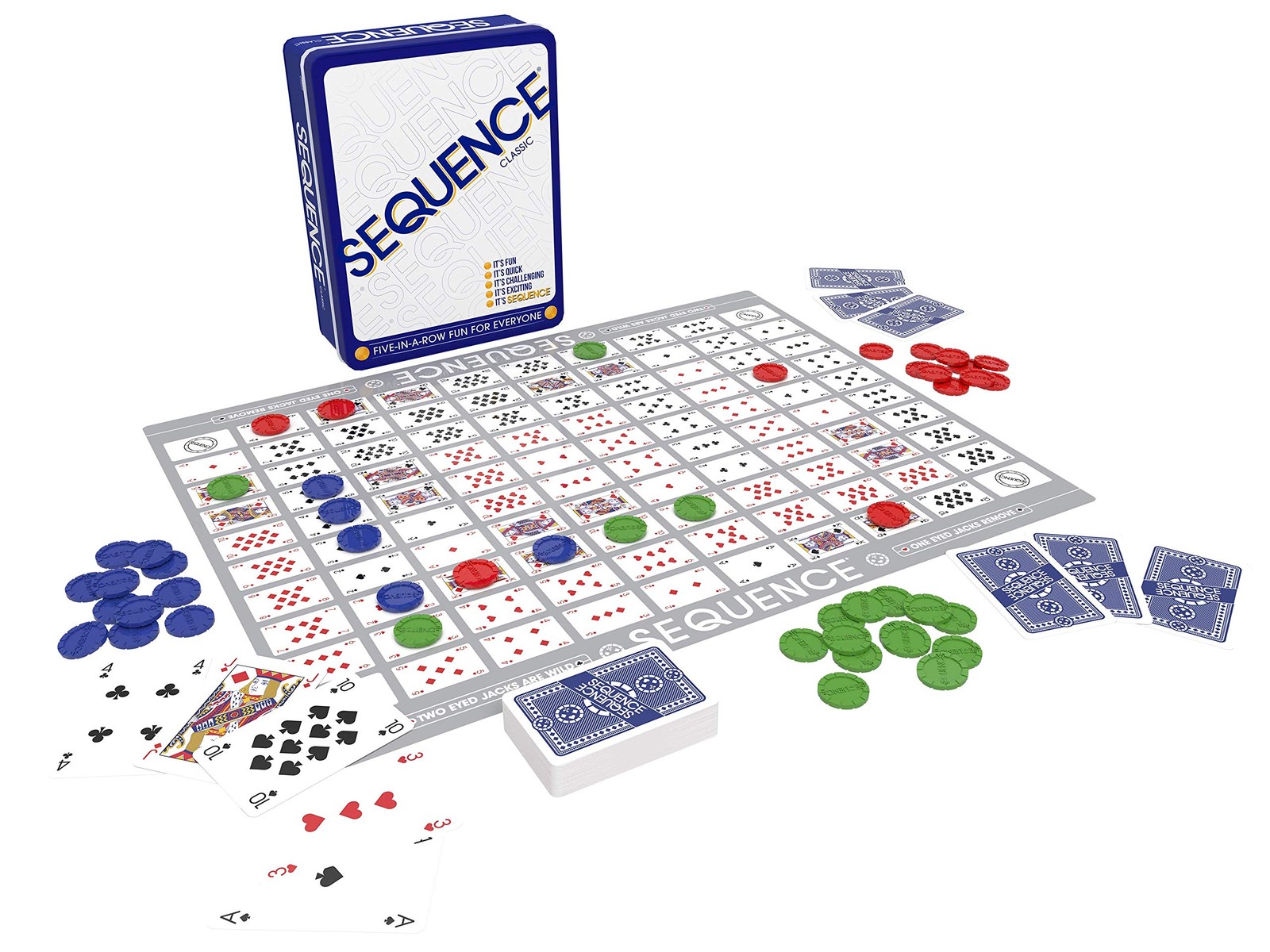 Sequence in a Tin – Five-in-a-Row Fun for Everyone by 2 – 12 PLAYERS, White