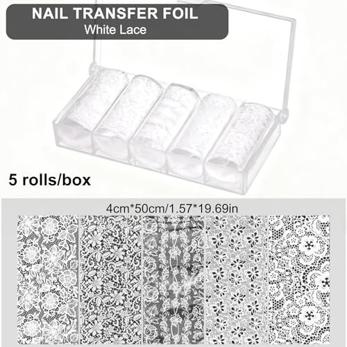 20 Rolls Lace Nail Foil, 4 Boxes Black and White Nail Art Foil Decals Style 1