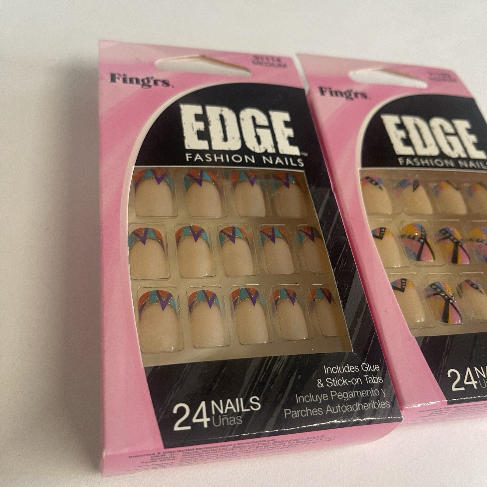 Set Of 2 Fing’rs Edge Fashion Nails Abstract Colored Tips Medium Nail Pinks