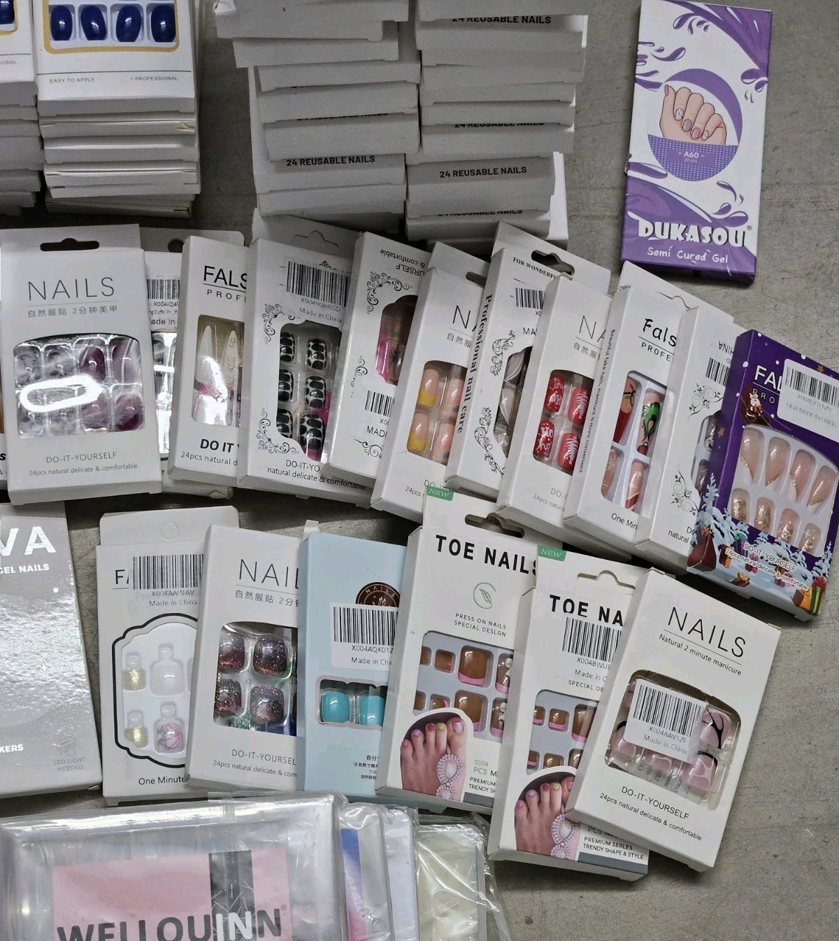 Bulk Lot Of 194 Different Brand Press-On Nails, Large Variety of Sizes And Style