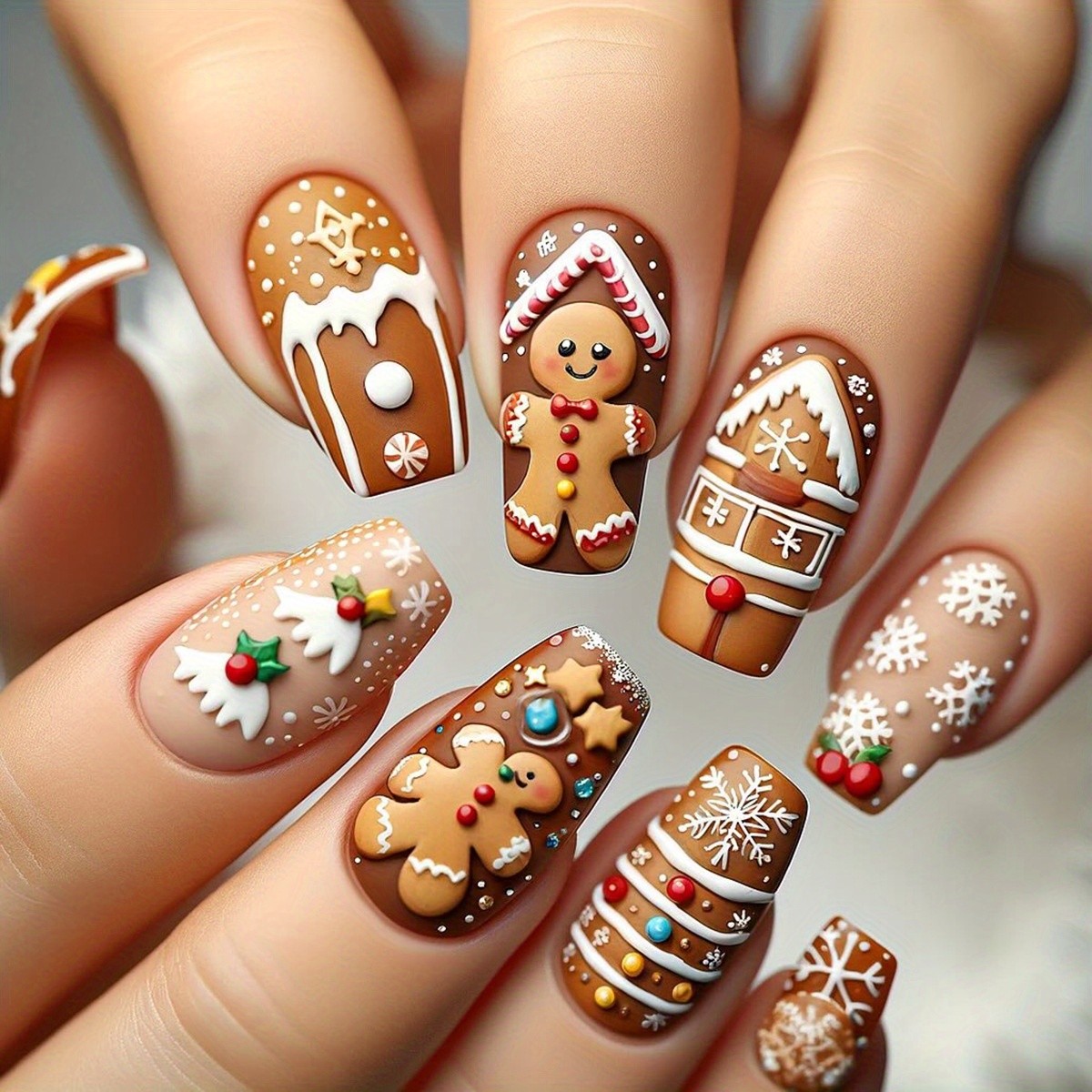 216pcs Christmas Press on Nails Santa Snowman Reindeer Festive False Nails 9Pack