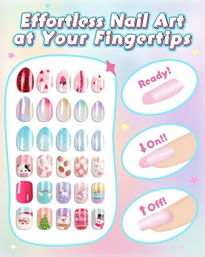 Cute Press on Nails for Kids,Girls Trendy Stuff Fake Nail Kit for Multicolor