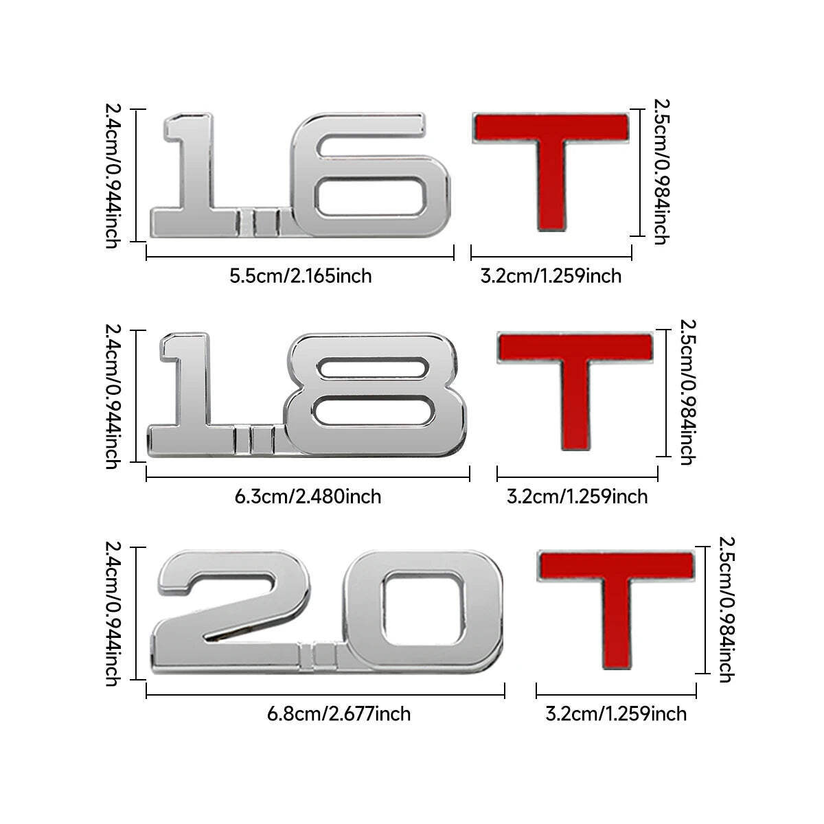 Newest Car 3D Metal Logo Sticker 1.3T 1.4T 1.5T 1.6T 1.8T 2.0T 2.2T 2.4T 2.5T 2.
