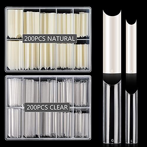 400PCS Extra Long C Curve Nail Tips XL, 2 Packs Natural and Clear Nail Tips
