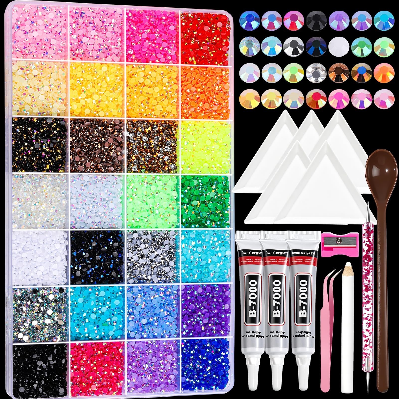 28 Colors Rhinestones Kit – 30000 Flatback Gems with B7000 Glue & Tools for Nail