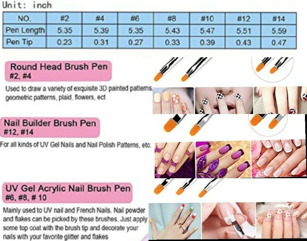 7Pcs Acrylic Nail Art Brush set Nail Art Pen Tips UV Builder Gel Painting Brush