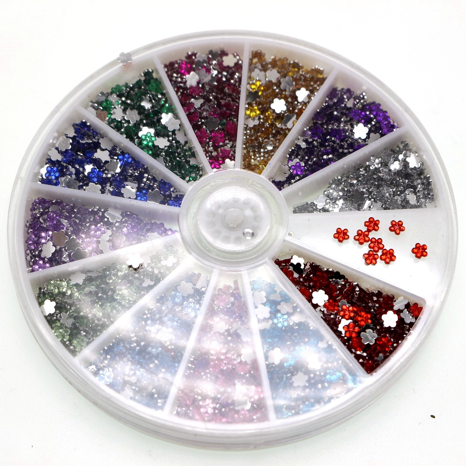 1200 Acrylic FlatBack Rhinestones Mini Flower Gems 4mm with Wheel Nail Art Tips