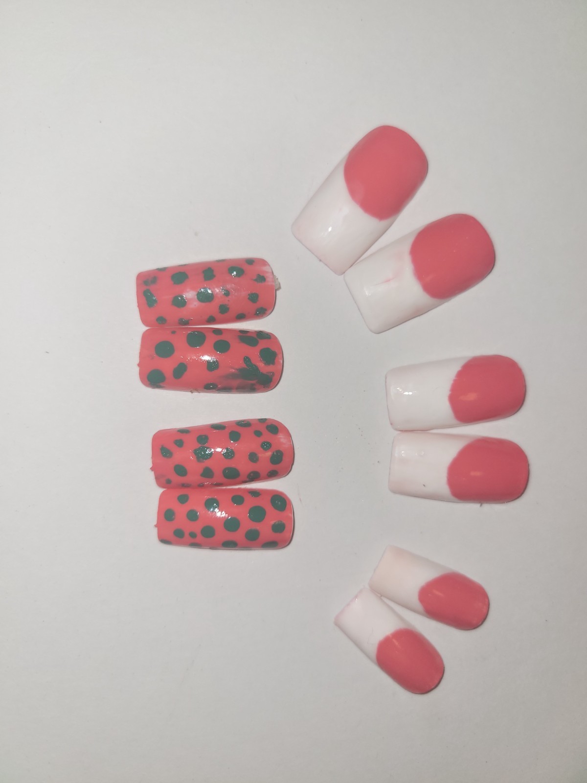 KAWAII FANTASY NAILS| Presson |Pink Size Large Square French point green #Damage
