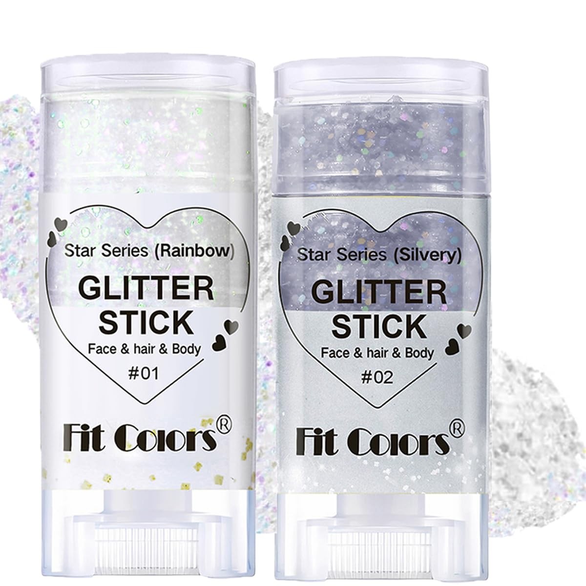 Pakivs 2Pcs Rainbow and Silvery Body Glitter Stick,Hair Face Glitter Gel Make…