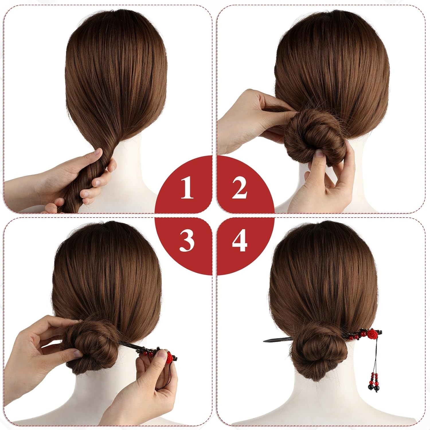 2 Pack Chinese Hair Sticks Pins Chopsticks Retro Wooden red