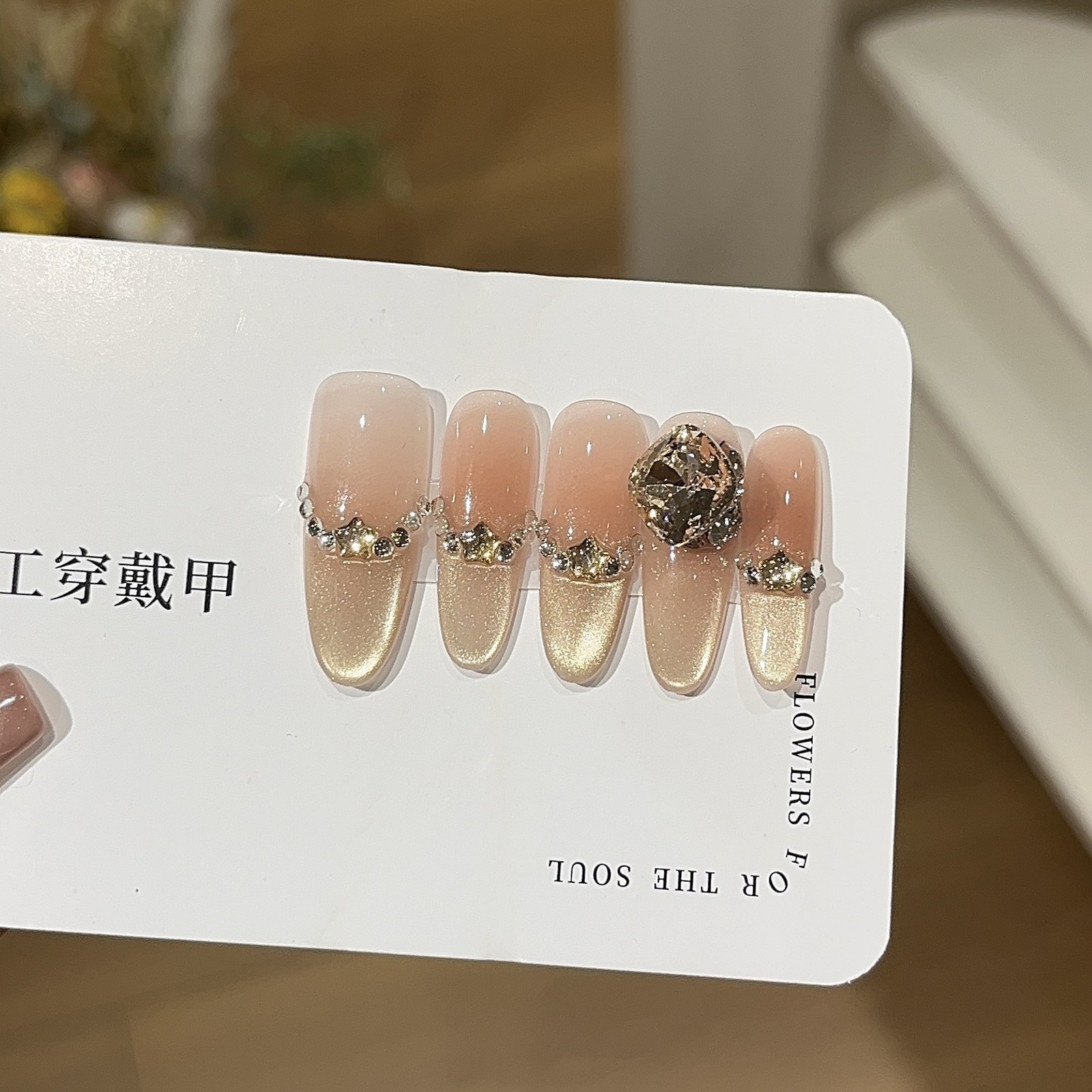 10Pcs Handmade Clear Gradient Nails Slant Rhinestone Pearl Stacked Daily Casual