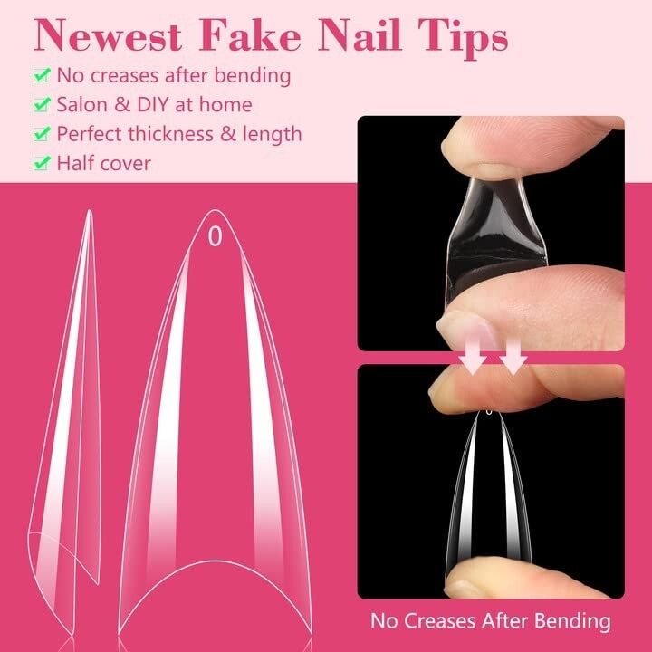 500Pcs False Nails Long Stiletto Acrylic Half Cover Tips Pointy Gel Nail US